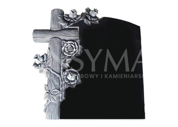 na zdjęciu tablica rzeźbiona krzyż z różami